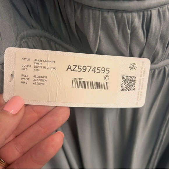 Azazie "Santorini" Blue Maxi Dress Size 16 plunging v neck black tie formal - Picture 10 of 12